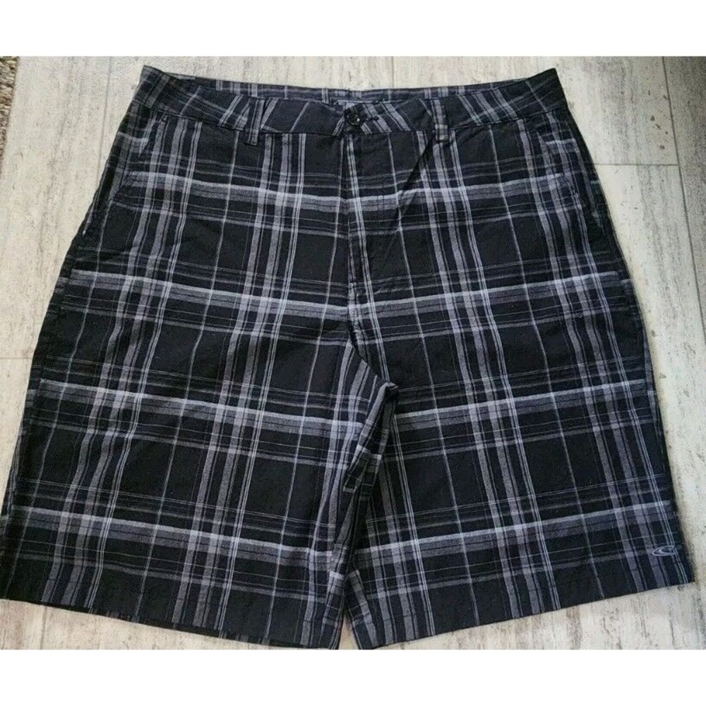 O'NEILL Men's Flat Front Chino‎ Casual Shorts Sz 38 Black Plaid 23in
